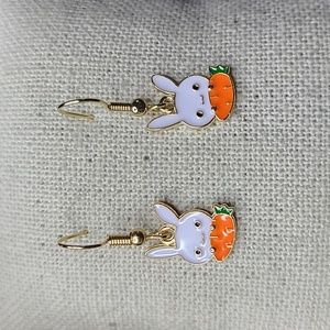 Bunny Earrings Gold Tone White Enamel Brand New Gift Adorable Handmade Gift 90s